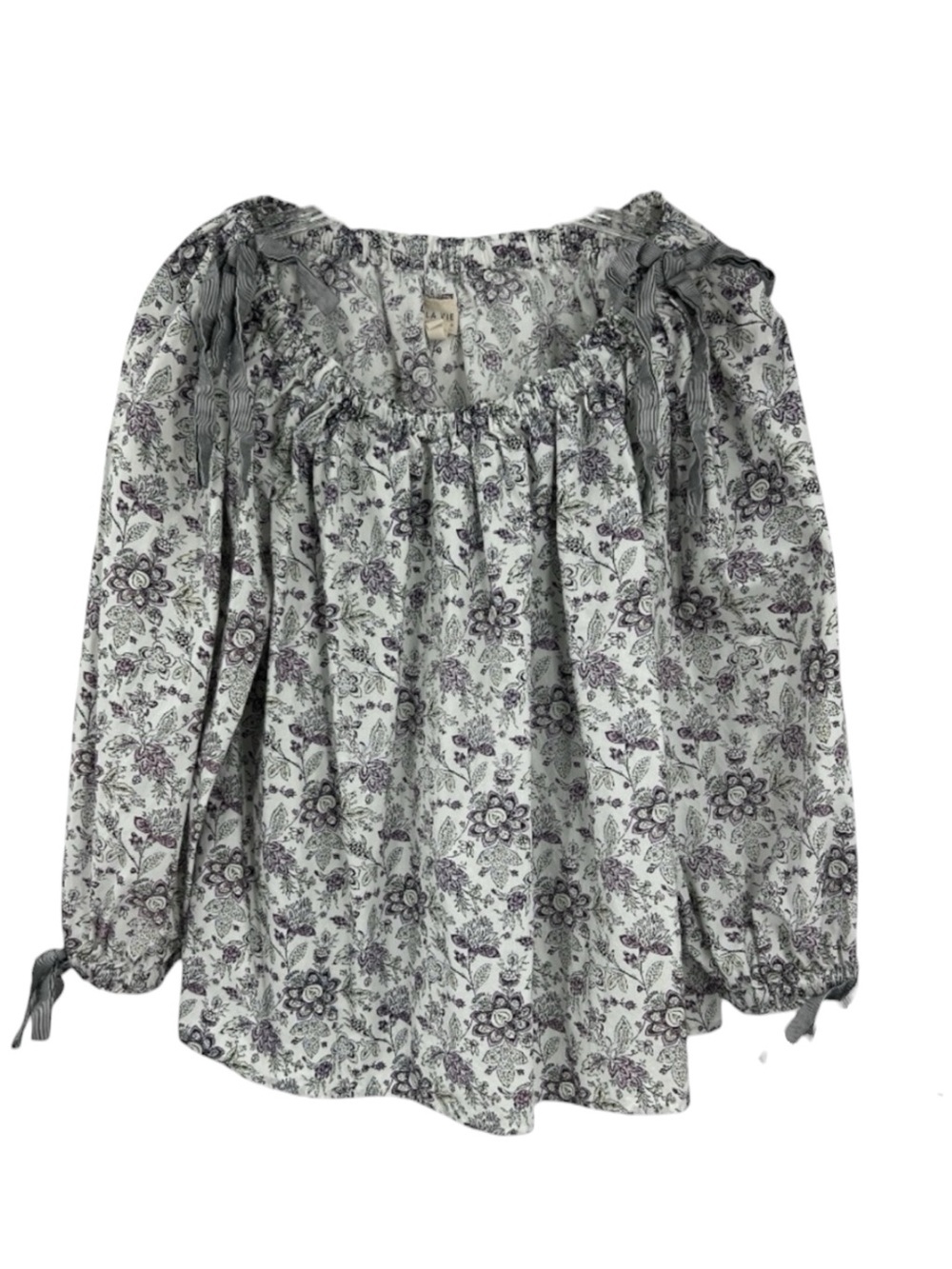 La Vie Rebecca Taylor Floral Provencal Tie Detail Peasant Top floral pattern M
